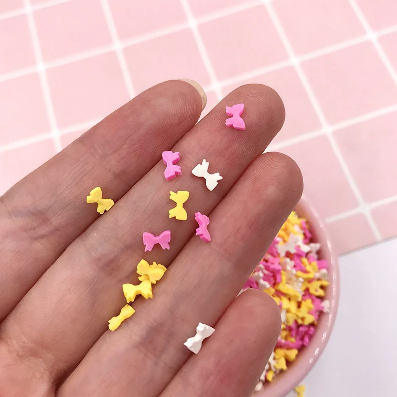 50g Bow Polymer Hot Soft Clay Sprinkles for Slime Crafts DIY Plastic klei Tiny Bow-tie Cute Mud Particles Pink Yellow Bowknot