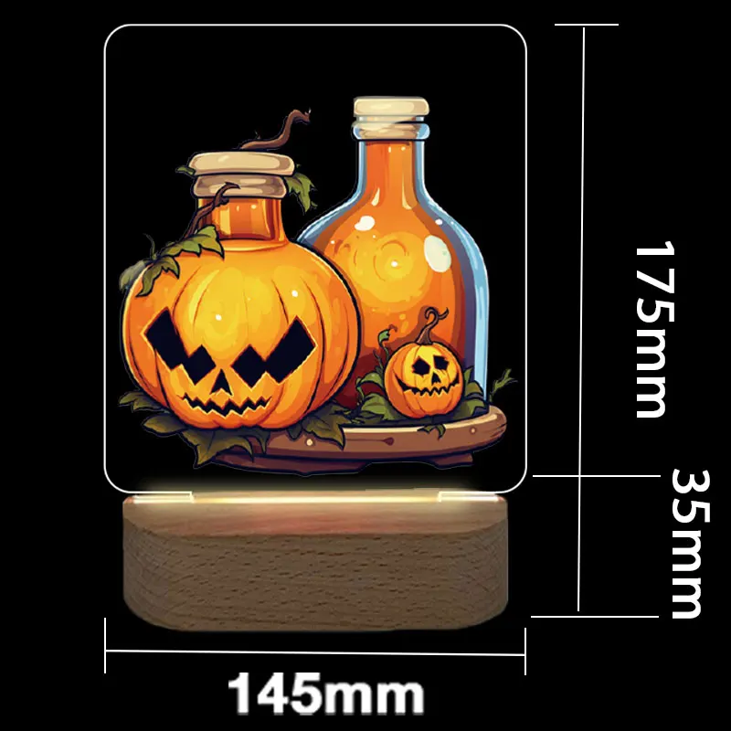 Night Lamp Color Printing USB LED Personalized Night Light for Home Baby Mother Room NightLight Wooden Base Halloween Decoration