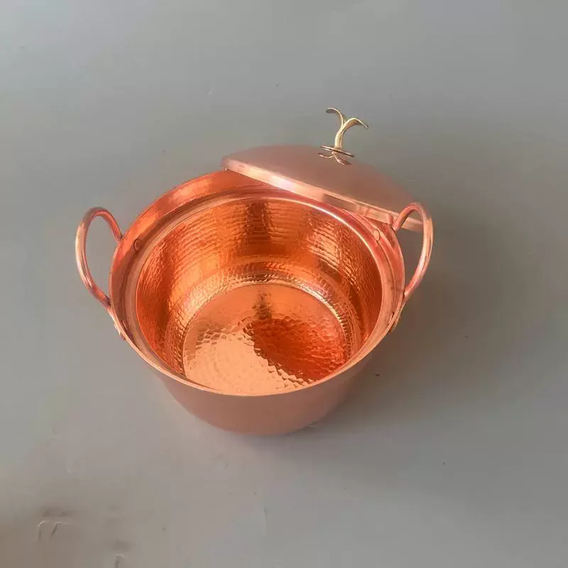 

Pure Copper Sukiyaki Pot Customized Forged Copper Pot Hand Hammered Double Handle Thick Noodle Cooking Hot Pot