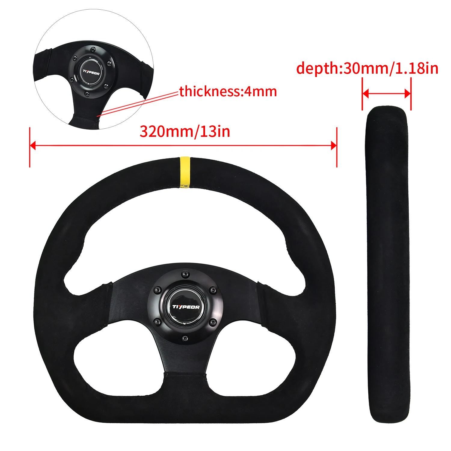 TIYPEOR Universal 320mm D-shaped Yellow Center Racing Car Simulator Modified Steering Wheel