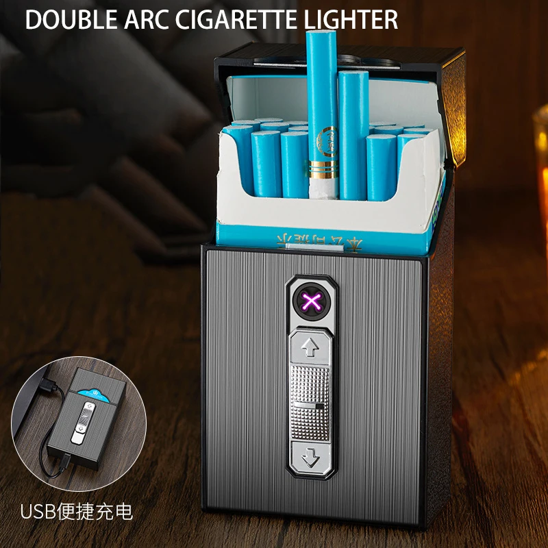 Coarse USB charging cigarette box, arc lighter, 20 pack integrated lighter, cigarette box manufacturer wholesale