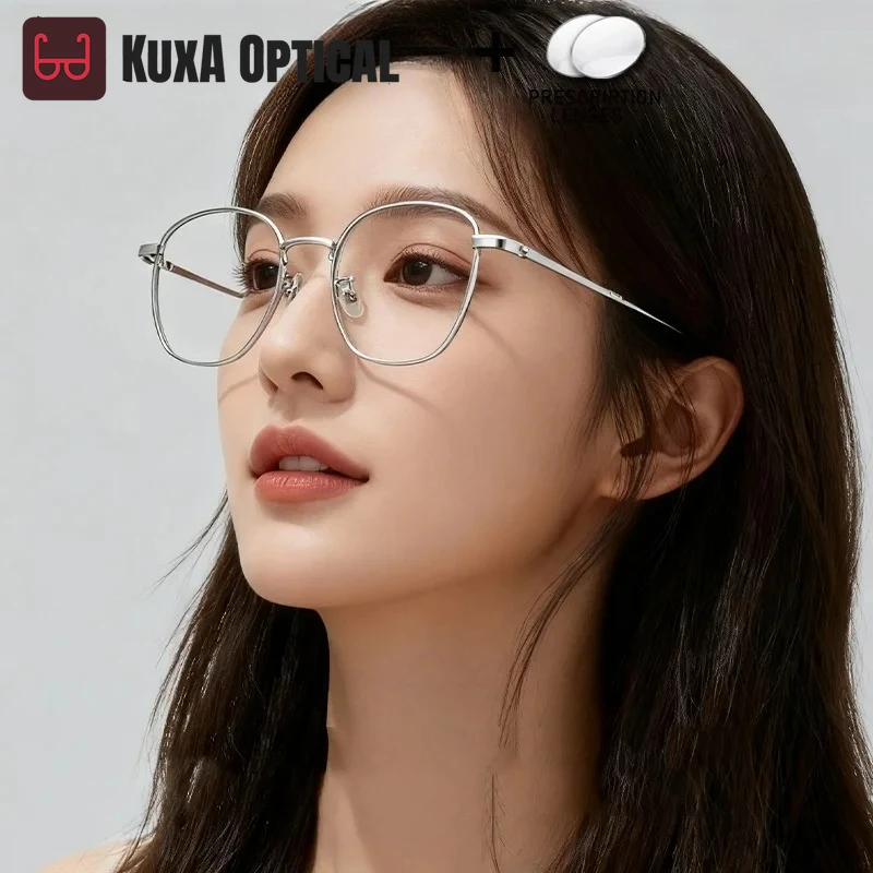 

KUXA близорукость дальнозоркость женские круглые очки из чистого титана с линзами по рецепту оптические линзы прогрессивные анти-синий свет