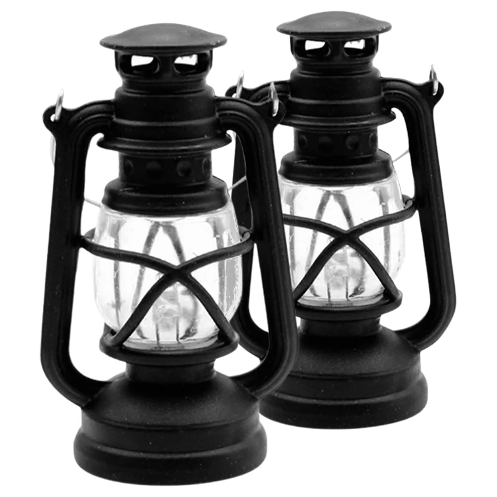 

2 Pcs Mini Kerosene Lamp Miniature Scene Ornaments Accessories Dollhouse Decor Micro Landscape Pp