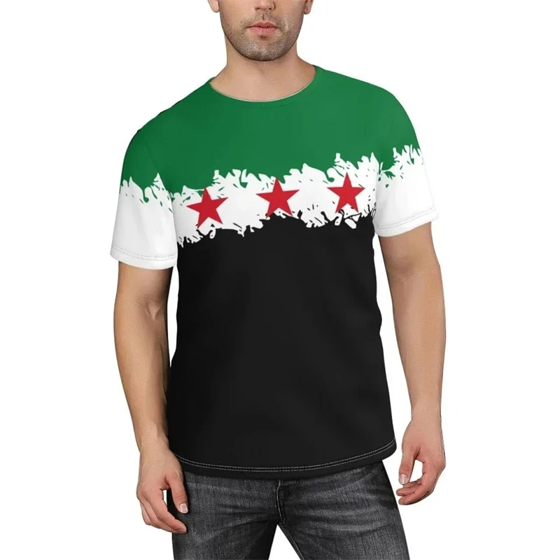 Syria Flag T-shirts For Men Clothing Syrian National Emblem Pirnt Sportswear Gym Tops Daily Casual Oversized Tee Shirt Homme 4XL