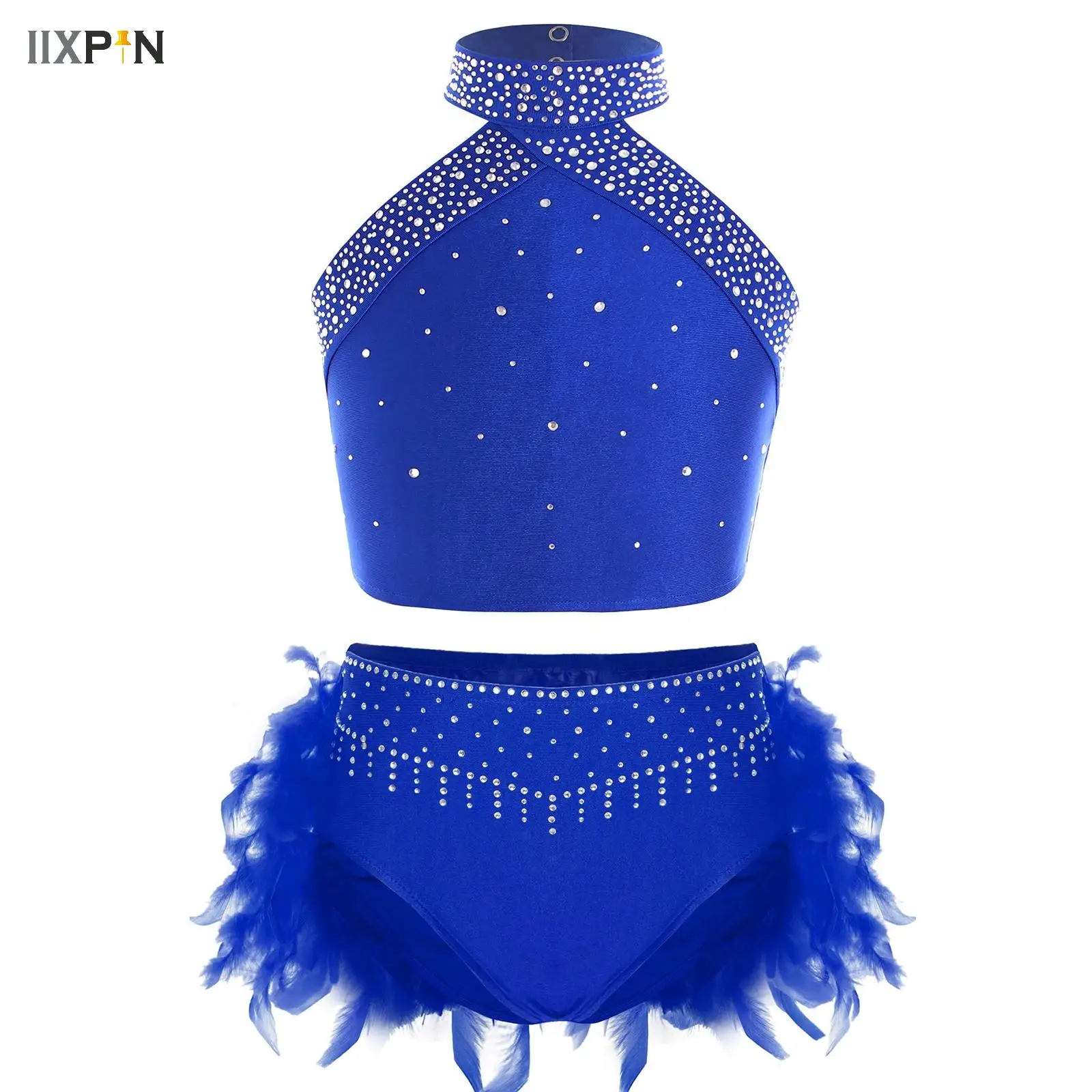 أطفال بنات غنائية الرقص مجموعة الراين سترة مع ريشة ملخصات 2 قطعة ملابس الباليه الحديثة المعاصرة أزياء مسرحية #2