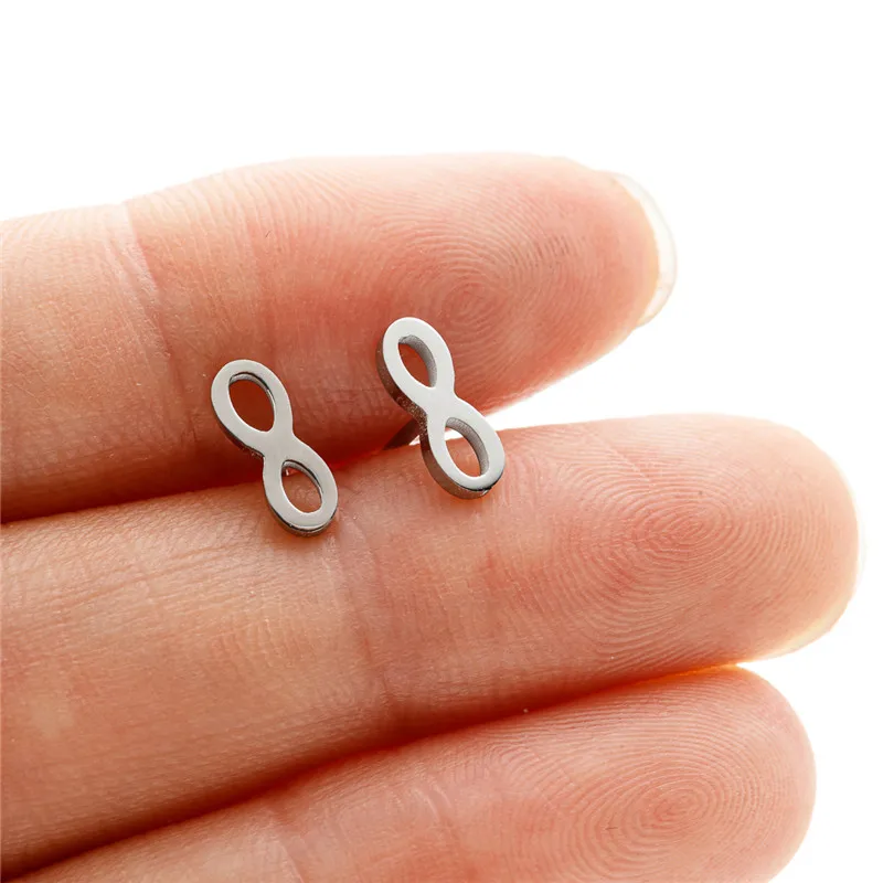 أقراط مرصعة من الفولاذ المقاوم للصدأ للنساء ، أقراط لافتة صغيرة اللانهاية ، رقم 8 بسيط ، مجوهرات حفلات أنيقة #5