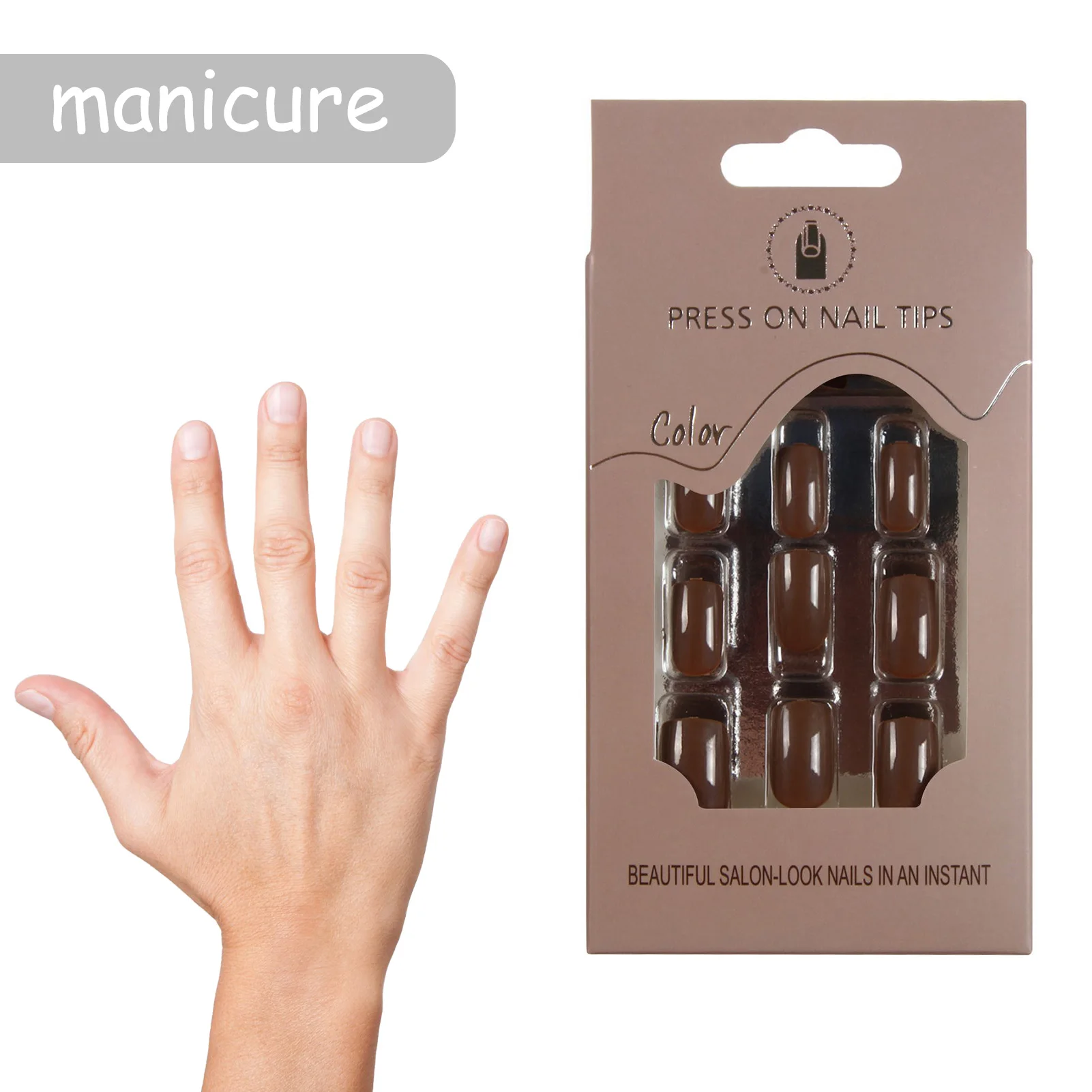 Faux ongles rectangulaires pour femmes, facile à presser, design de bricolage élégant, manucure artificielle, document solide, N64.N64.Women