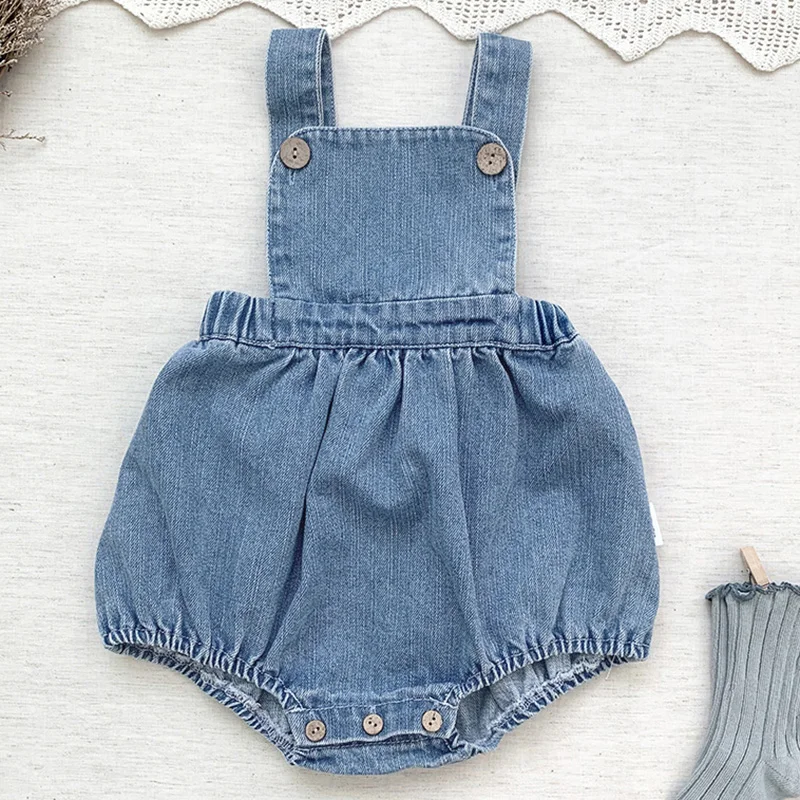 

Korean Style Infant Baby Boys Girl Bodysuits Sleeveless Solid Color Cowboy Newborn Baby Boys Girl Jumpsuit Spring Autumn Clothes