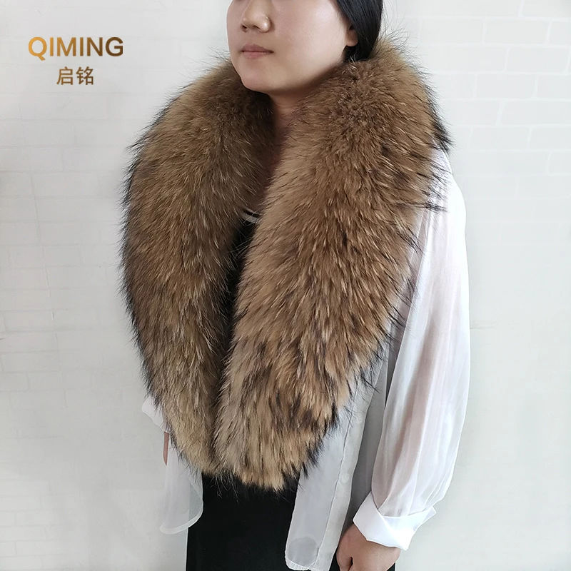 Winter Women Raccoon Fur Collar Real Fur Scarf Man Large Furry Natural Fur Shawl Warps Luxury Neck Warmer Collar For Coat Jacket