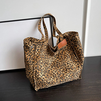 Leopard Print Canvas Tote Bag Large Capacity Fashion Shoulder Bag for School Work Shopping Retro Handbag