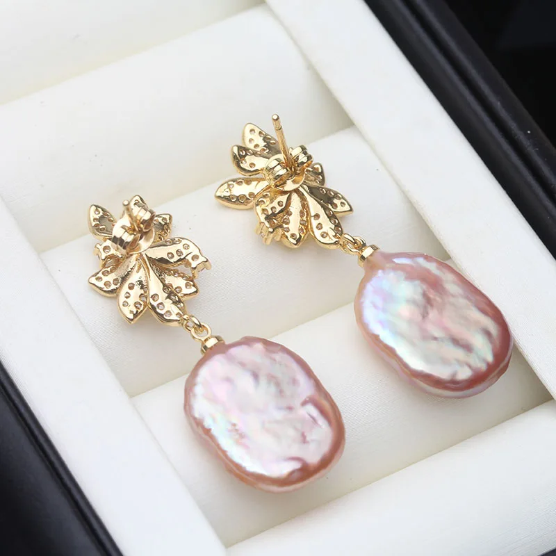 

Bridal Natural Baroque Pearl Earrings Women,Gold Plated Freshwater Pearl Dangle Earring Wife Thanksgiving Gift White Purple