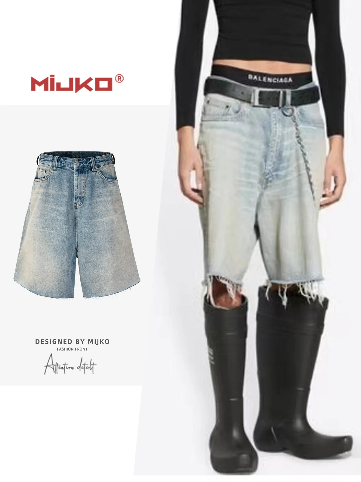 

MIJKO Синие шорты Джинсовые шорты Мужские потертые мешковатые джинсы длиной до колена Брюки