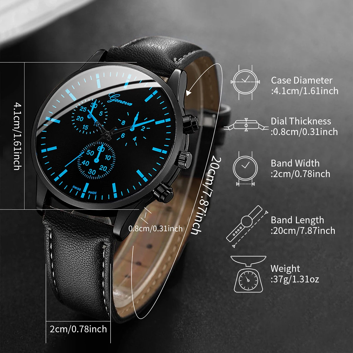 3PCS/Set Men Business Watches Casual Leather Band Analog Male\'s Quartz Watch Necklace Bracelet Set