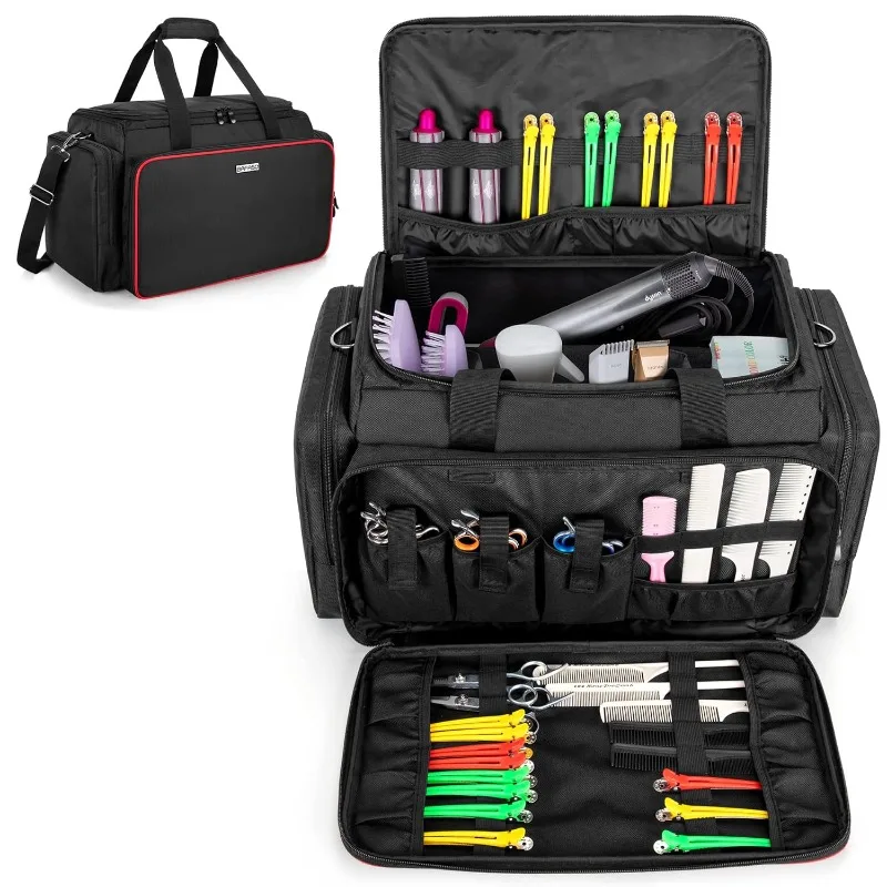 BAFASO Large Capacity Hairdresser Bag with Adjustable Dividers, Travel Barber Case Holds Various Hair Cutting Tools