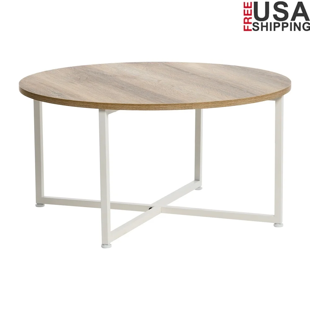 

Круглый журнальный столик, современный минималистичный дизайн, стальной каркас, прибрежный дуб, ламинат под дерево, домашняя мебель для гостиной, легкая