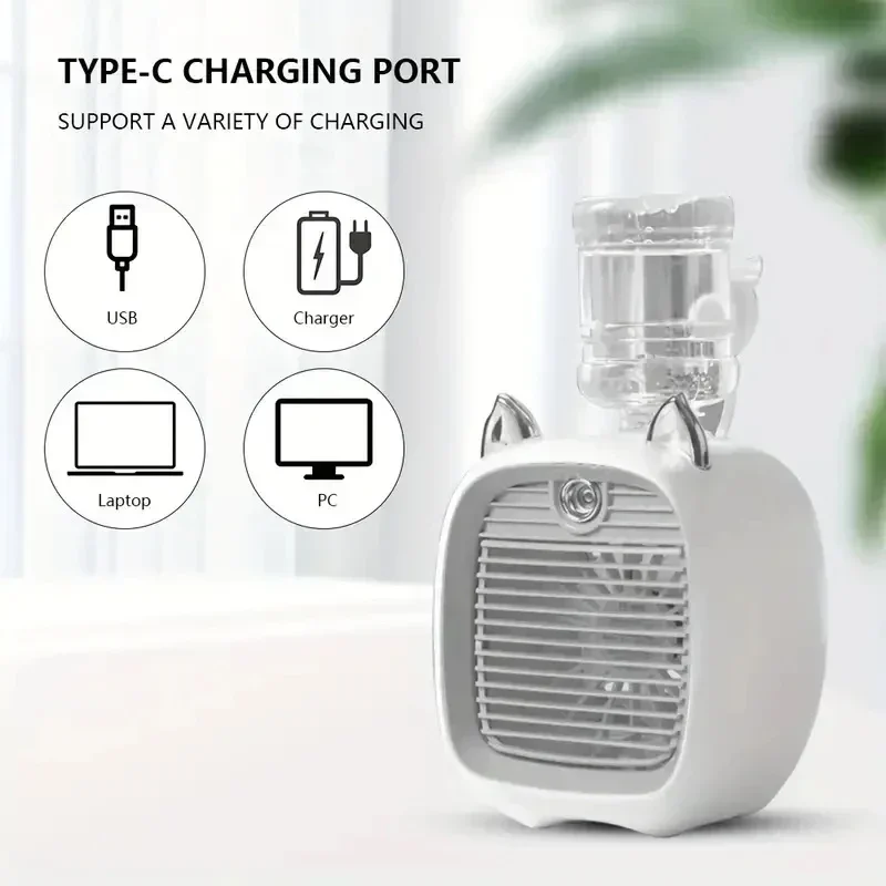 

Rechargeable Portable Fan USB Mini Electric Fan, Desktop Spray Electric Fan 1200mAh 3 Speed Air Conditioner Convenient Fan