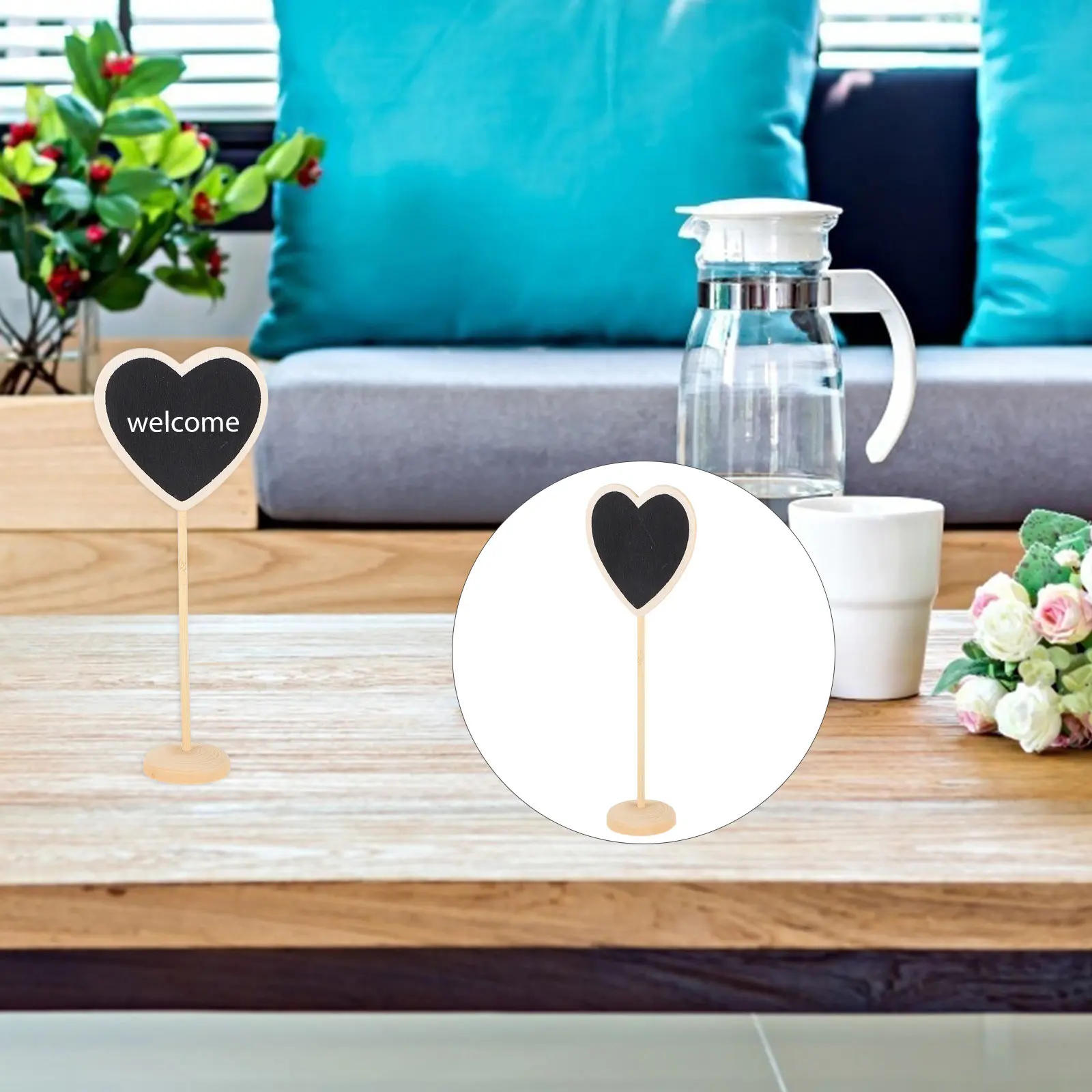 10Pcs Wooden Blackboards Mini Chalkboard Signs Heart Shape Small Blackboard Decor for Table Message Notice Wedding Cafe Bar Use