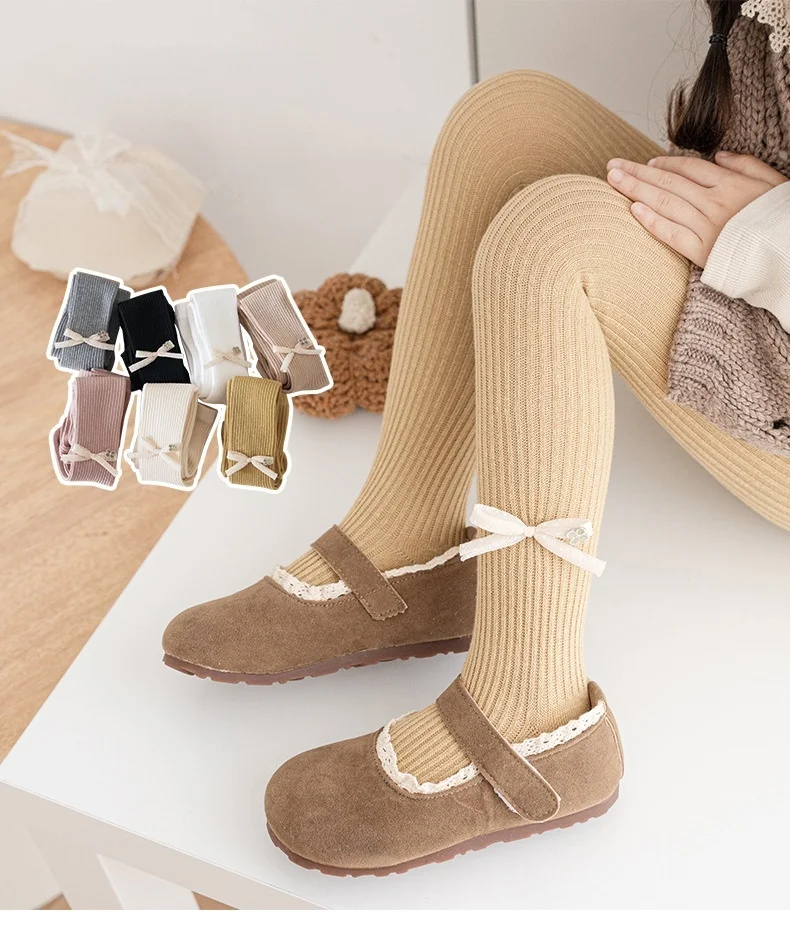 

New Spring Girls Knit Tights Bow 7 Colors Soft Skin-Friendly Pantyhose Daily Stylish Comfortable Kid dance stocking