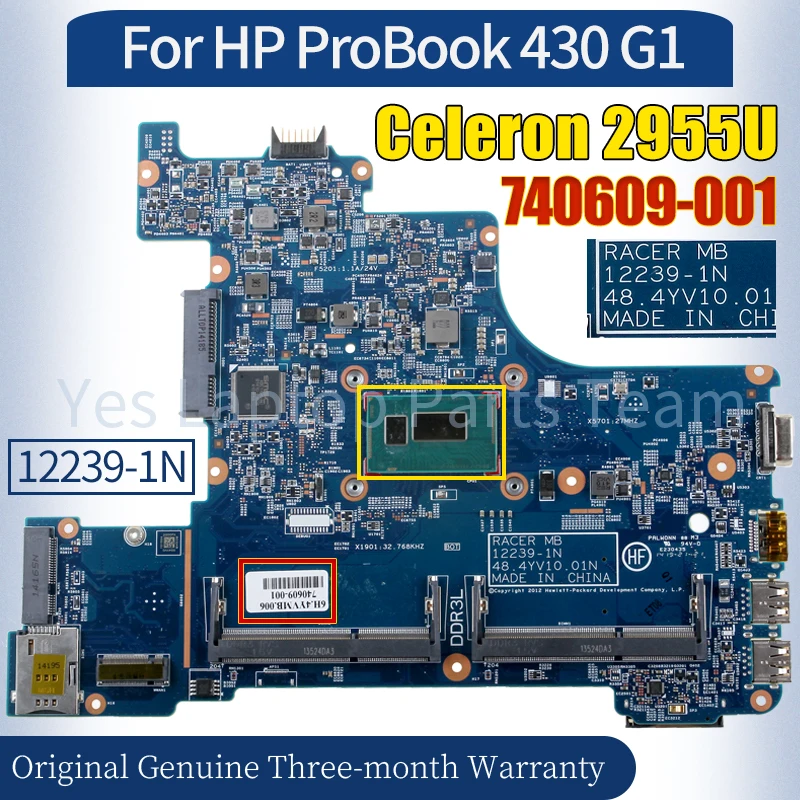 12239-1N For HP ProBook 430 G1 Laptop Mainboard 740609-001 SR1DU Celeron 2955U 100％ Tested Notebook Motherboard