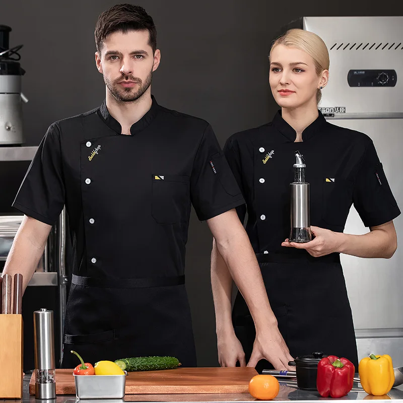 Uniforme de trabajo de cocina para restaurante de Hotel, chaqueta de Chef de manga corta, abrigo de cocina blanco de verano para Chef de pastelería y panadería