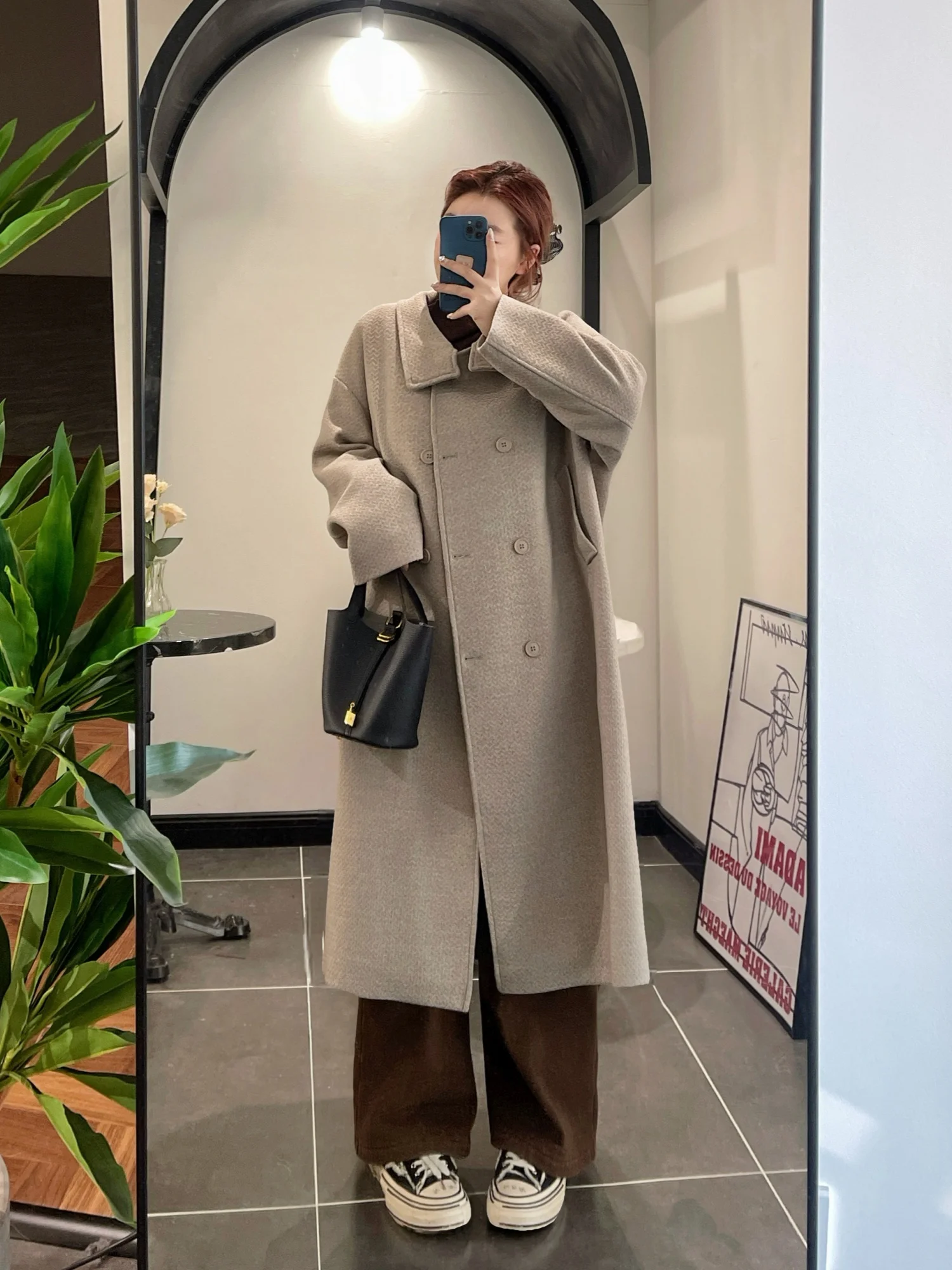 

plus Size Winter Woolen Coat Long Stand Collar Thickened for Plump Sister Casual Outerwear Commute Style Polyester Fiber