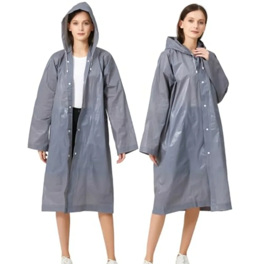 

Rain Ponchos for Adults, Reusable Waterproof Hooded EVA Rain Coats Rain Jackets Rainwear for Women Men, Pack of 2