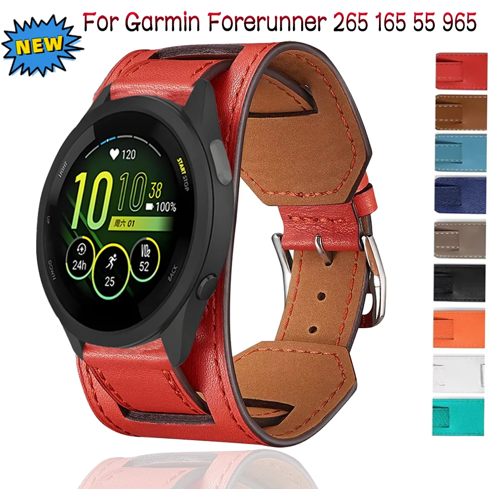 

22mm 20mm Premium Leather Strap for Garmin Forerunner 265 165 55 965 255 Music Bracelet Garmin Venu 3 2 Active 5 Vivomove Trend