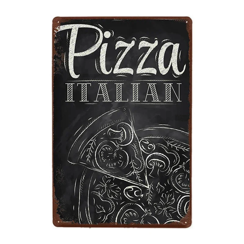 Pizza Sign Retro Tin Plate Painting Vintage Metal Picture Wall Decoration For Pizzeria Restaurant Dining Room