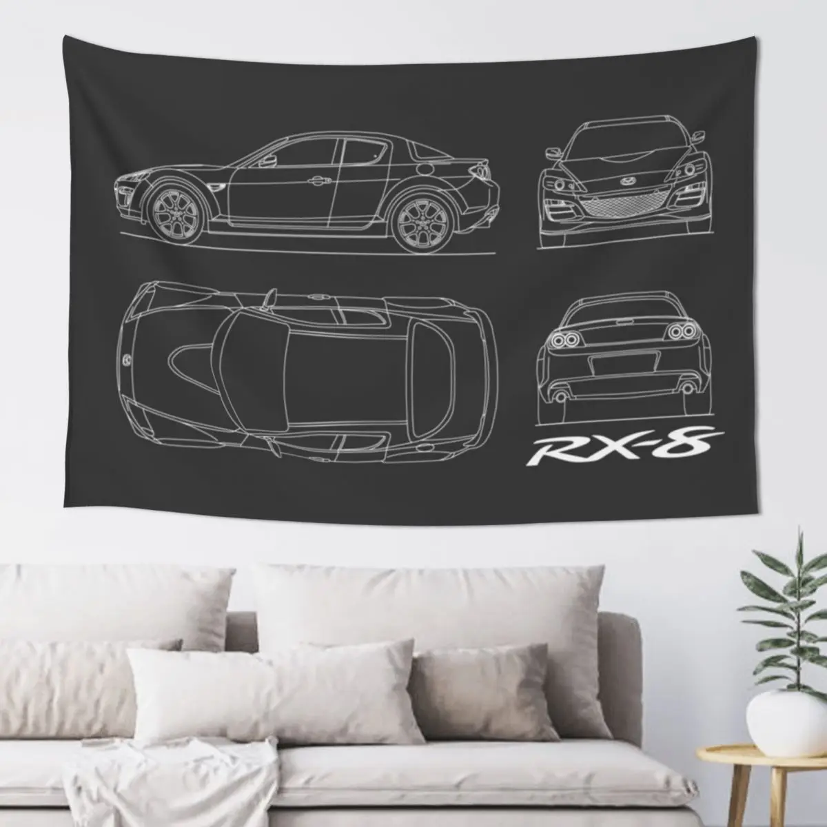 

RX-8 Blueprint In Black Tapestry Bathroom Decor Decoration For Rooms Tapestry