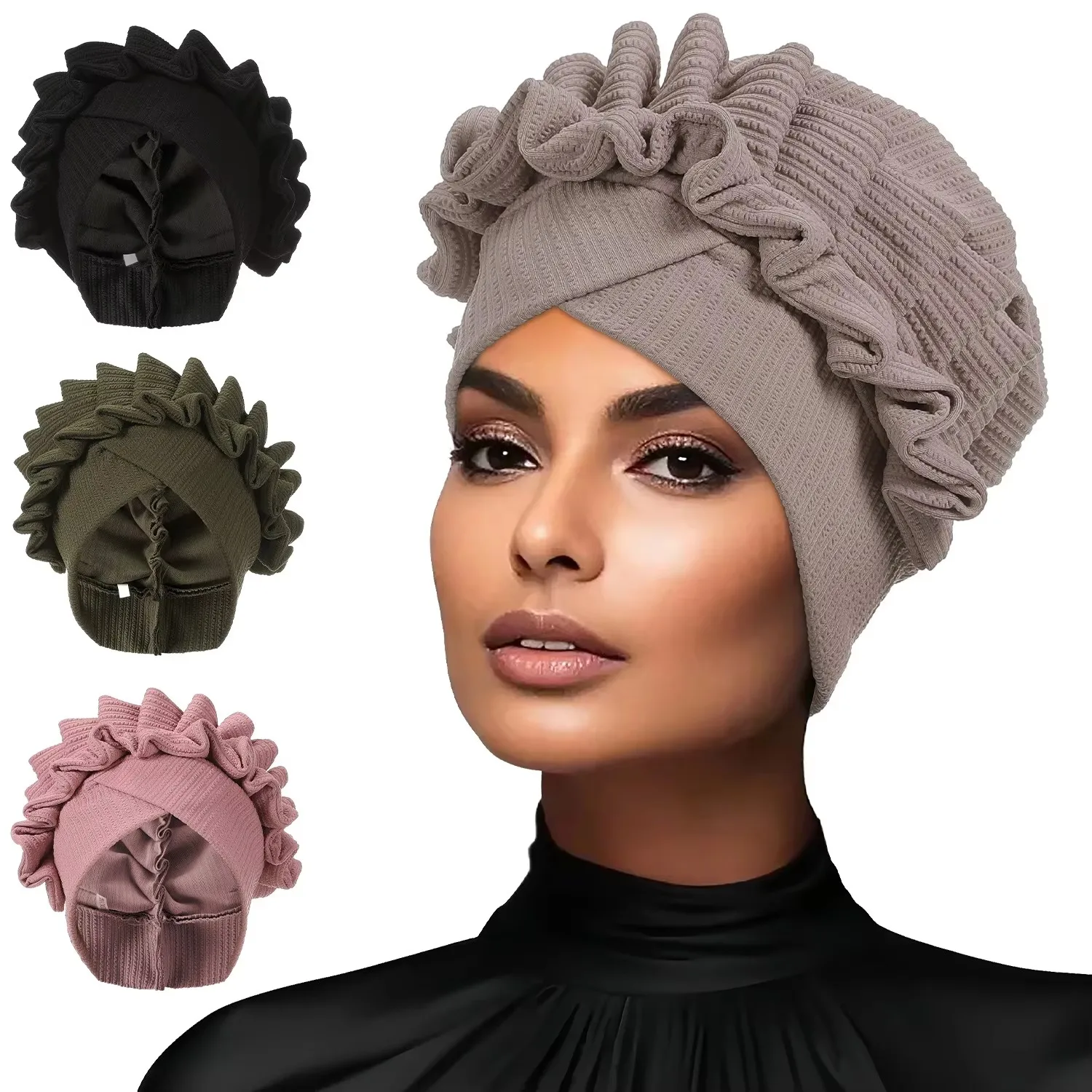 Indische Stirn Kreuz Turban Hut Frauen Chemo Kappe Moslemisches Hijab Motorhaube Rüschen Kopftuch Mützen Bandanas Stirnband Turbante Mujer