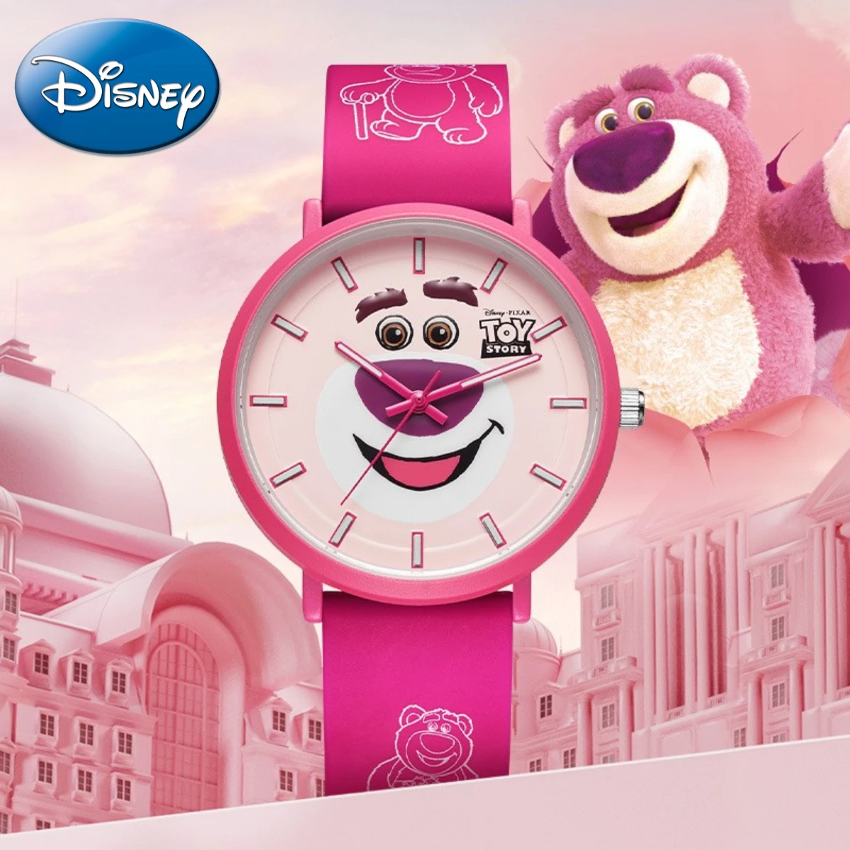 

Disney Gift Mickey Quartz Watch With Box Strawberry Bear Silicone Girls Student Waterproof Relogio Feminino