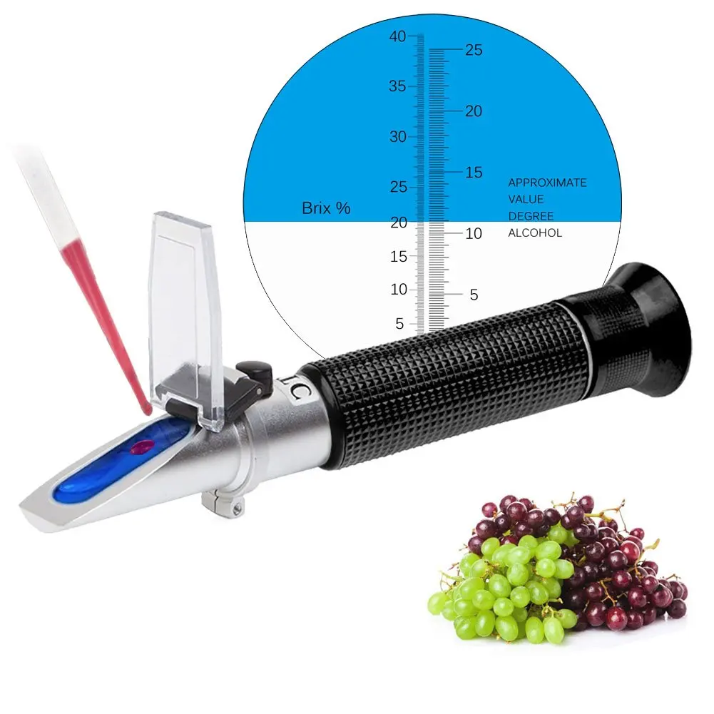 Wine Refractometer Brewing Measuring Sugar Content in Original Grape Juice & Predicting Wine Alcohol Brix 0-40% ​Alcohol 0-25% V