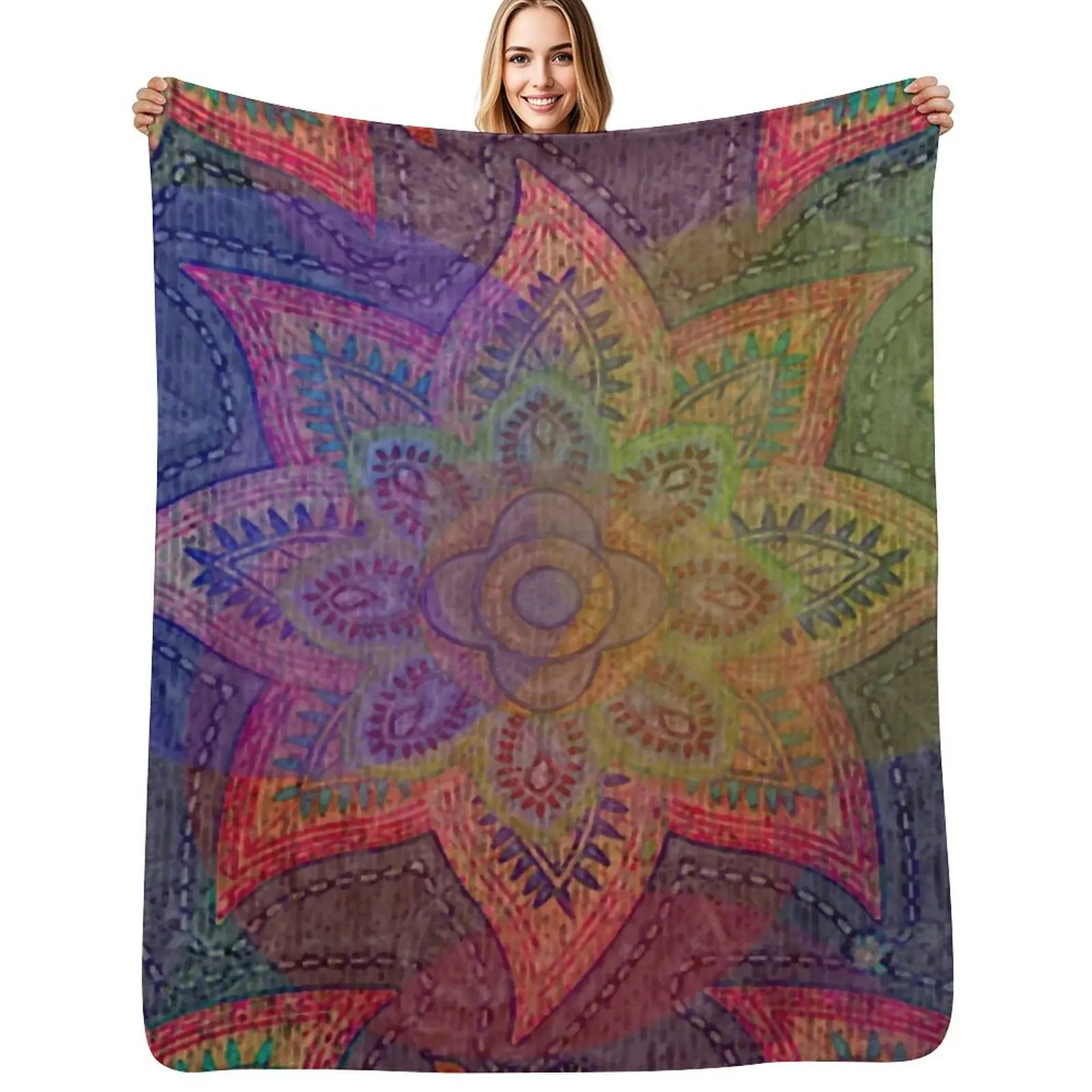 Psychedelic Mandala Rainbow Paisley Throw Blanket Cozy Sofa Blanket for TV Watching Napping