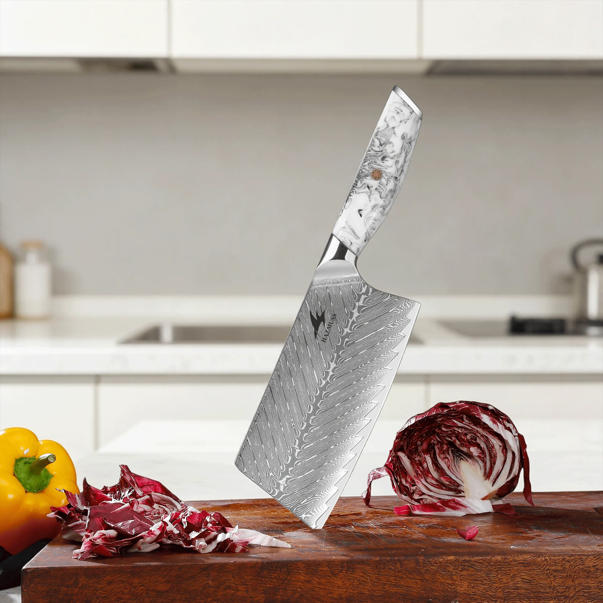 7 Inch Chinese Chef Knife, Damascus Steel VG10 Core, Ergonomic Resin Handle, Kitchen Cleaver for Meat Vegetable