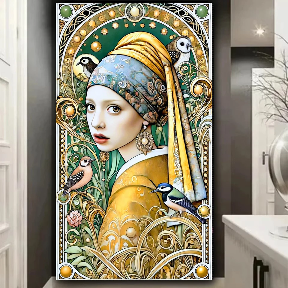 Amazing Pearl Woman 5D DIY Full Drill Diamond Art Painting Kit,Famous Paintin Theme, Easy to Diy Craft Activity, Perfect Gift