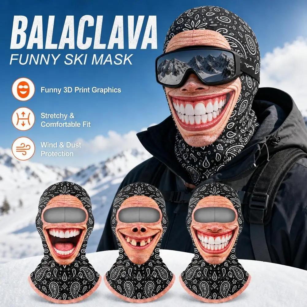 Funny Face Balaclava Ski Mask Set 3D Printed Thermal Fleece Winter Neck Gaiter for Snowboarding, Cycling and Skiing