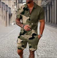 Men's Athletic T-Shirt Set Casual Mesh Lapel Short Sleeve Pullover Tops+Shorts 2-Piece  Sporty flower shirt Suits 2pcs Sets