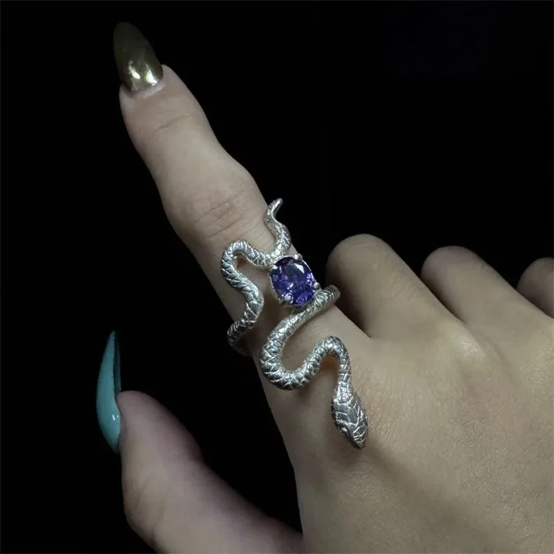 جمشت مطعمة الأفعى على شكل حلقة بسيطة فريدة من نوعها شخصية عصرية عصرية متعددة الاستخدامات نهاية مفتوحة حلقة مجوهرات إبداعية هدية