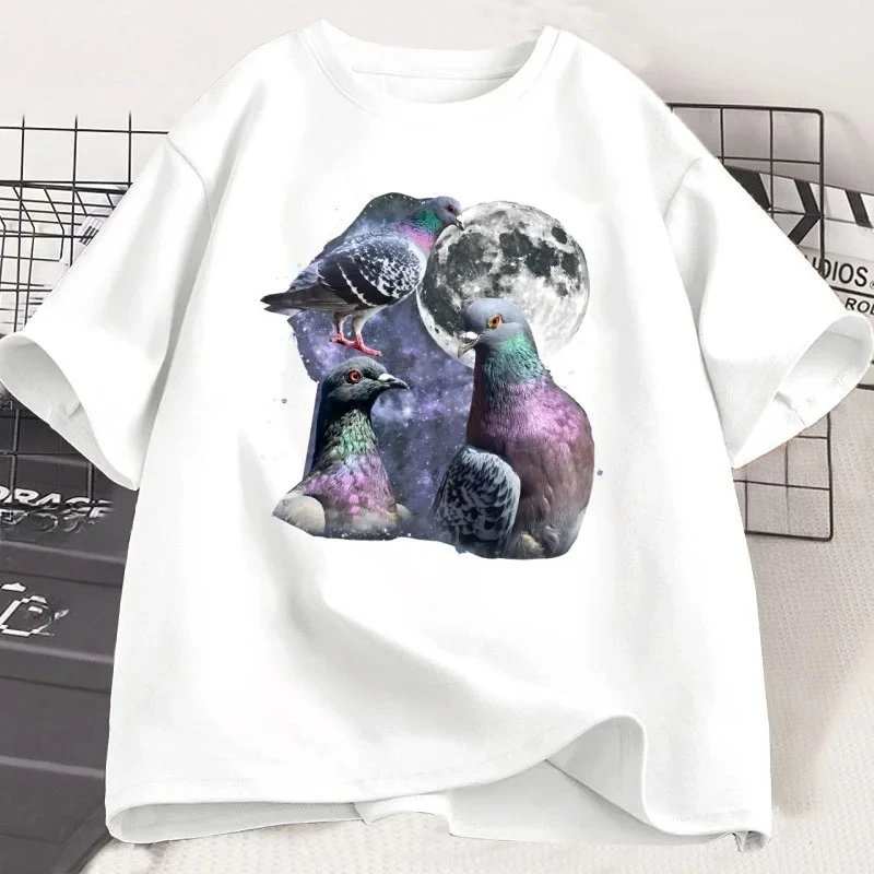 Drei Tauben Retro Grafik T-shirts Taube Mond T Shirt Übergroßen Vogel T Frauen Gedruckt Kurzarm Kleidung Tops Grafik Y2K