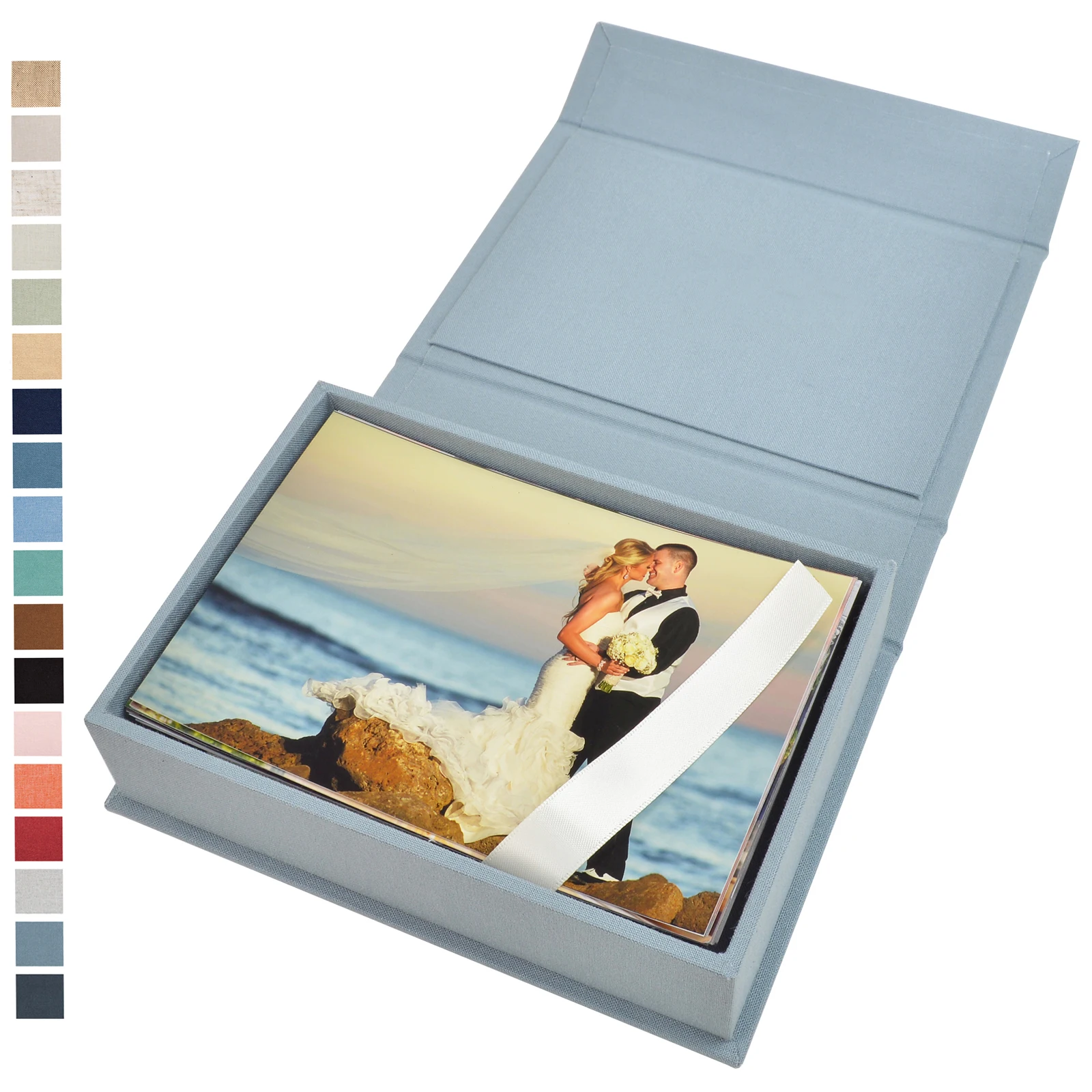 

Linen Photo Box for 5x7 Pictures | Wedding Photo Storage | Newborn Keepsake Boxes with magnet closed