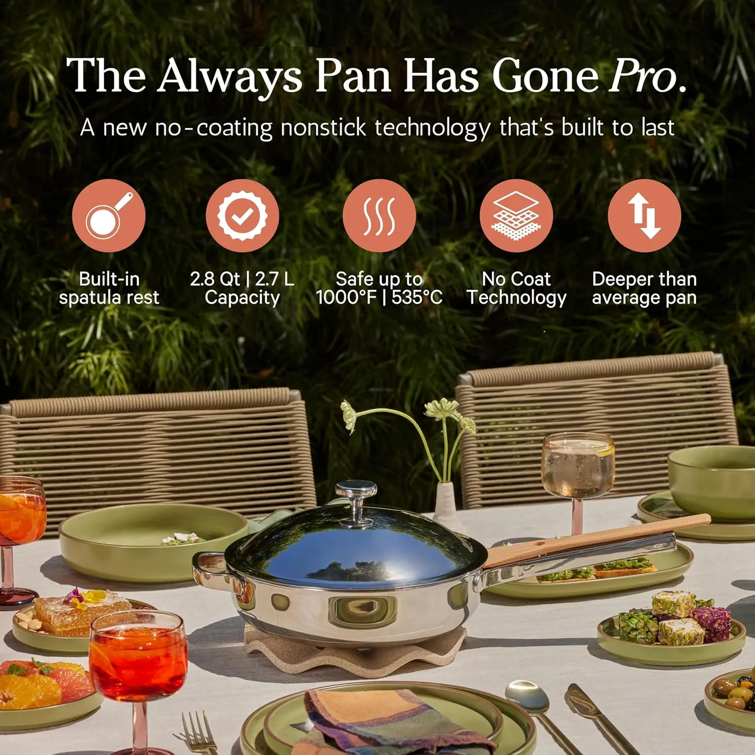 Place Titanium Always Pan Pro - No-Coating Nonstick Technology | Tri-Ply Construction With Titanium & Stainless Steel |