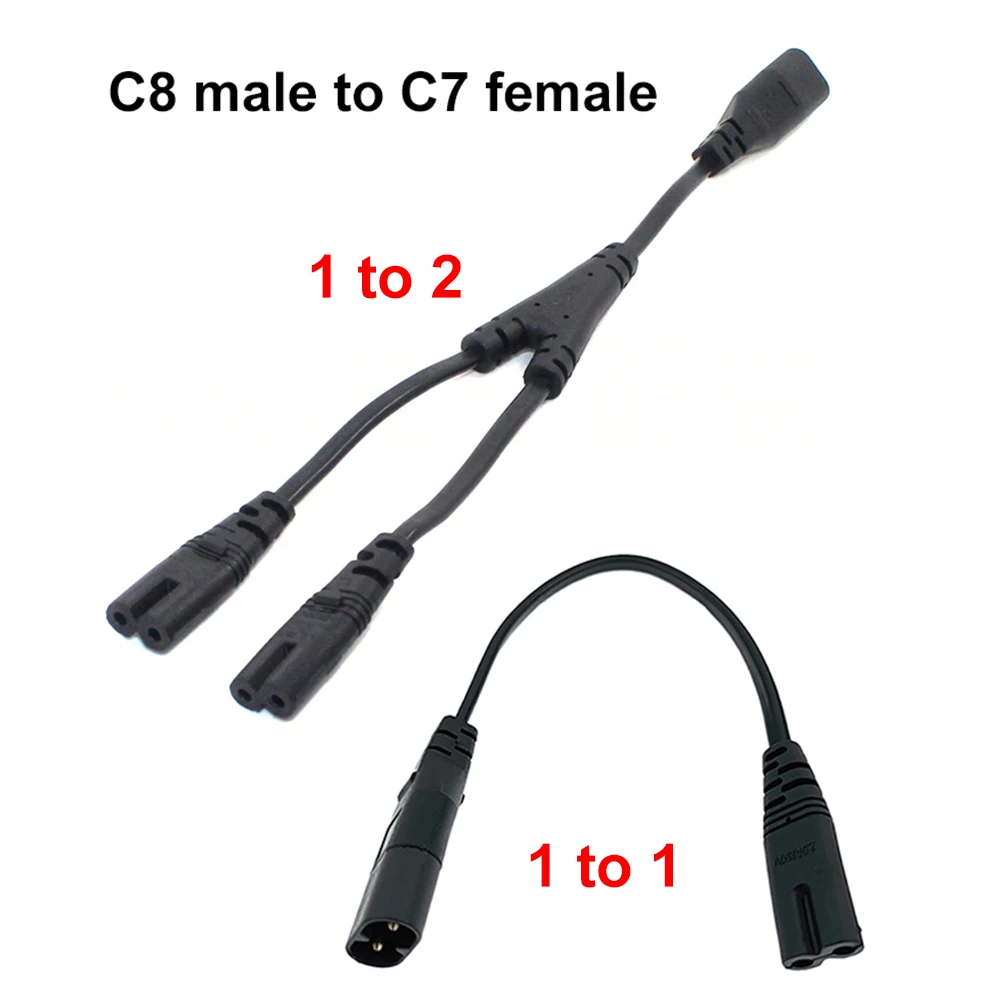 1PC IEC 320 C8 2Pin Male to 2 x C7 Female Y Split Power Cable About 28CM IEC 320 C7 to C8 extension cords C8 male to C7 female