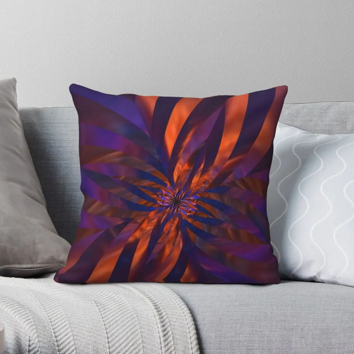 Abstract Fractal Orange Purple Square Pillowcase Polyester Linen Velvet Pattern Zip Decor Throw Pillow Case Sofa Cushion Cover