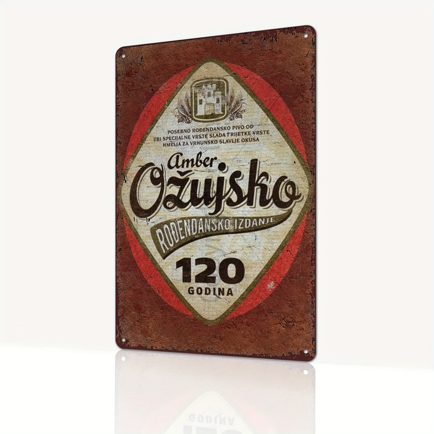 Vintage Art Deco Metal Wall Decor Sign - Ozujsko 120th Anniversary Retro Amber Iron Wall Art, No Electricity Needed, Fit for Ba