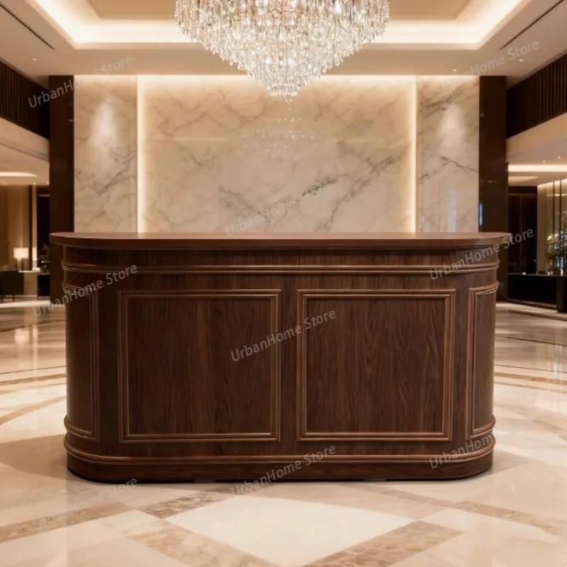 

Wood Curved Reception Desks Executive Industrial Aesthetic Reception Desks Welcome Unique Comptoire Accueil Commercial Furniture