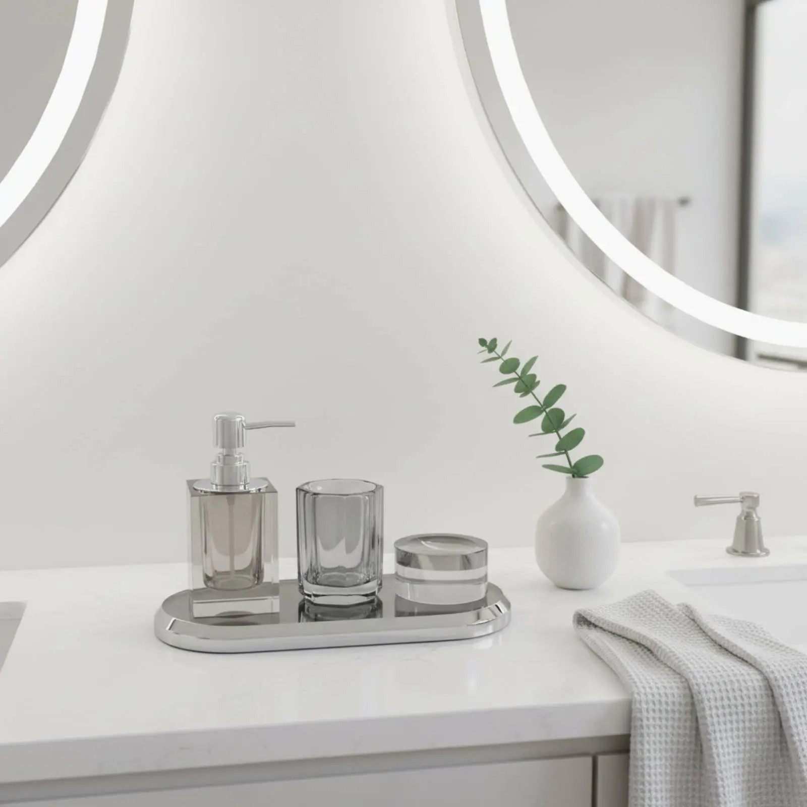

Crystal Glass Bathroom Set Decorative Glass Bathroom Set Easy to Clean Geometric Pattern for Hotel Room