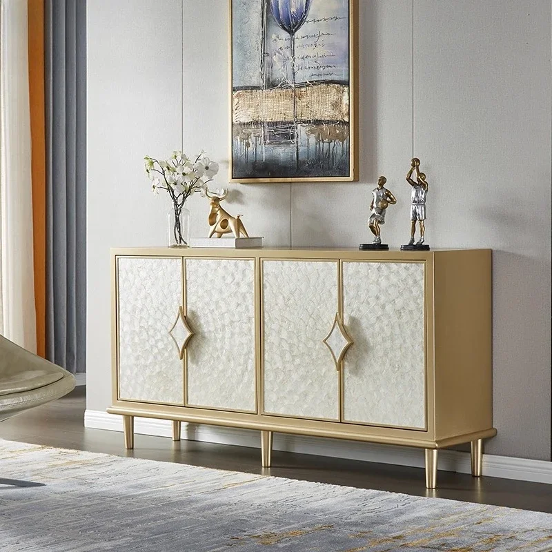 Light luxury simple shell decorative cabinet living room retro solid wood dining side cabinet