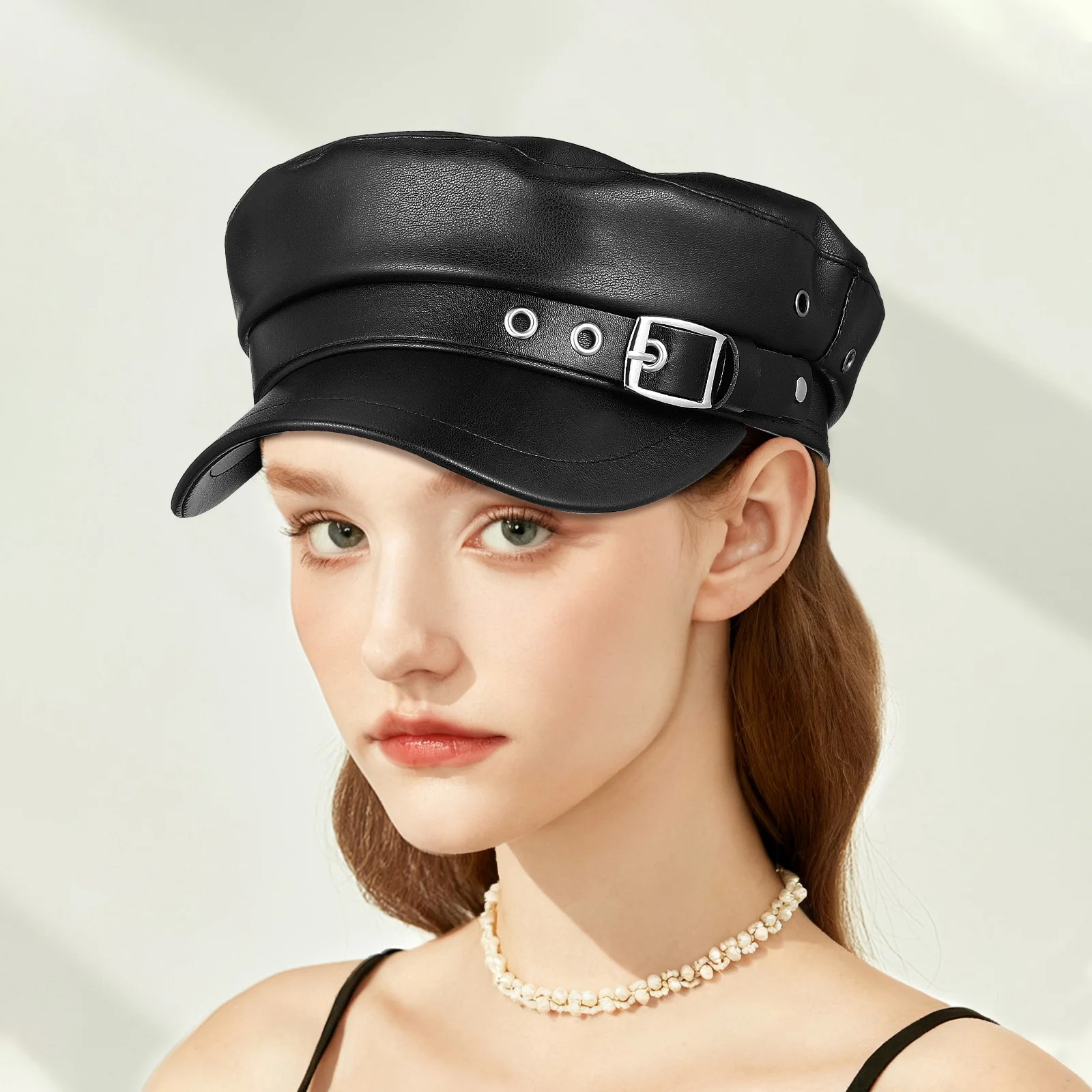 

Stylish PU Beret Women Hat Breathable Comfortable Driver Cap Fashion Beret for Cosplay Sailor Costume Yacht Sailing Stage