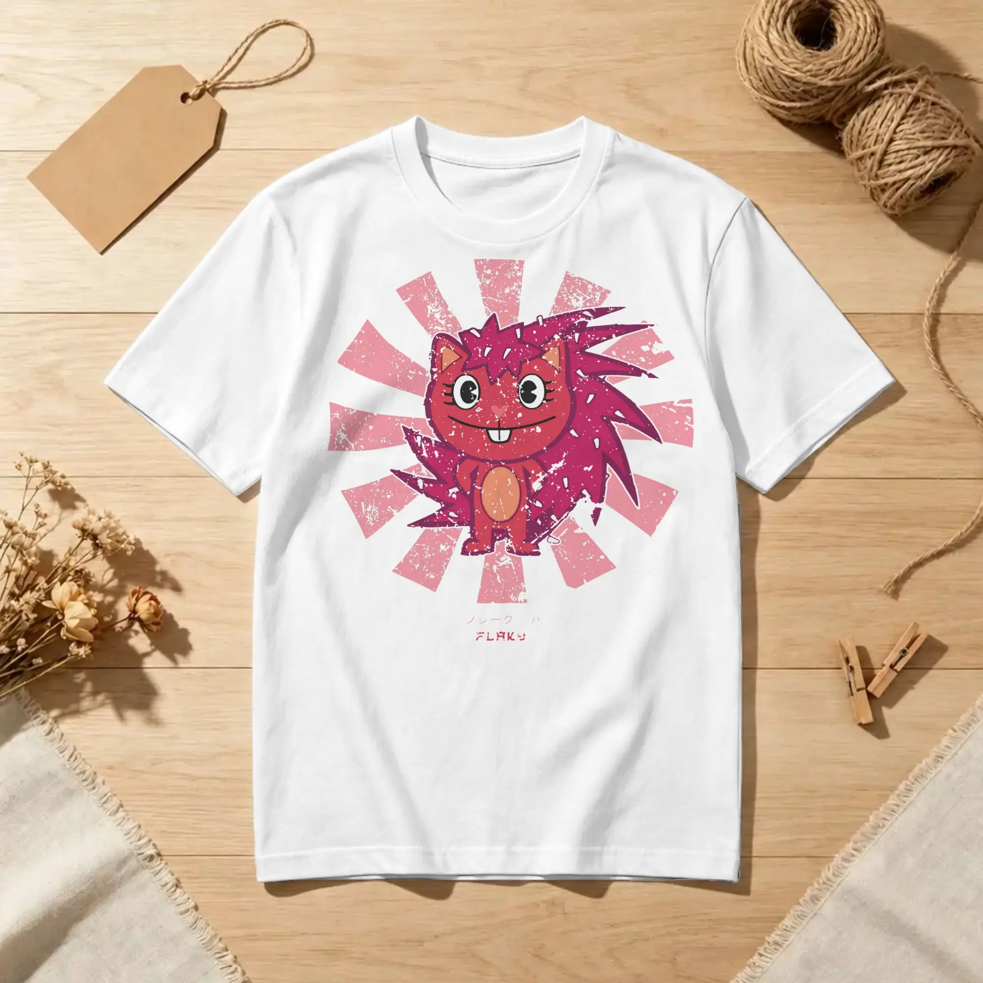 Funny Flaky Retro Japanese Happy Tree Friends T-Shirt Men Round Neck 100% Cotton T Shirts  Short Sleeve Tee Shirt Party Clothing