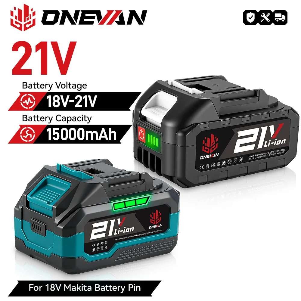 סוללה נטענת ONEVAN 15000mAh סוללת ליתיום עם מחוון קיבולת, כלי עבודה חשמלי עבור כלי עבודה חשמליים של Makita